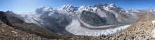 ledovce Gornergletscher a Grenzgletscher (mezi nimi Gornersee)